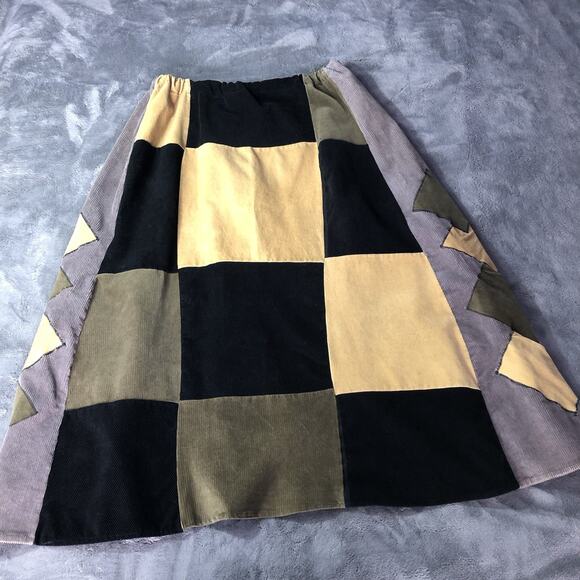 Women's Patchwork Maxi Skirt Heavy Corduroy Hippie Festival Size XL Brown Tan - Picture 2 of 8